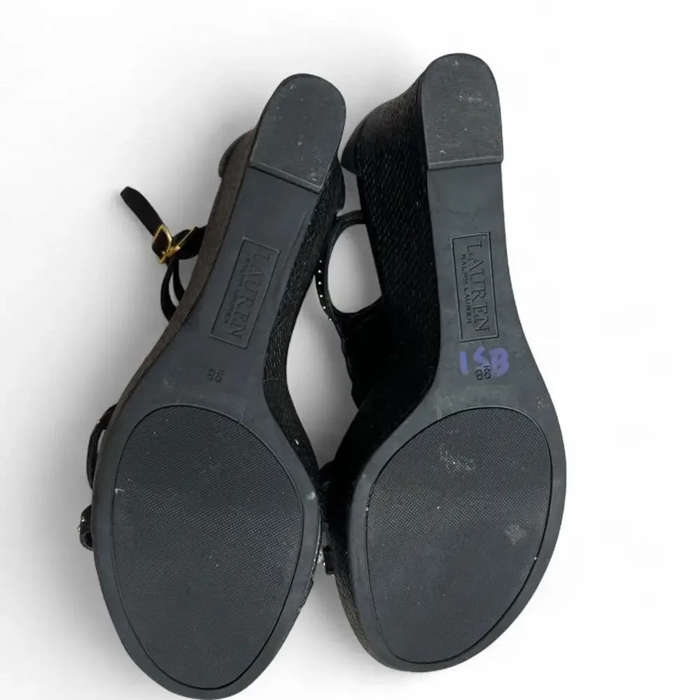 Ralph Lauren black leather wedge